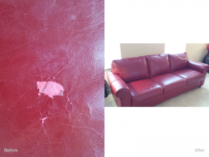 Leather sofa repairs from pet damage &amp; cleaned and treated with protection cream