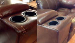 Pet flea medication spots re dyed on Leather Sectional