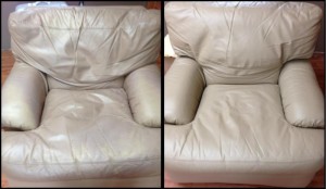 Worn leather chair repaired and re dyed