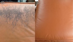 Worn and damaged leather seat cushion repaired and re dyed
