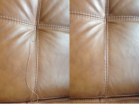 Stitching repair on leather sofa