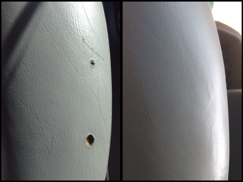 Burn repairs on leather car seat