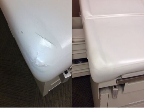 Vinyl exam table repair for a local doctors office