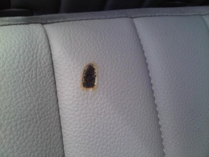Auto leather back seat cigarette burn repair