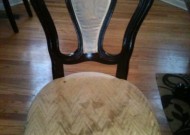 We recover fabric on dining room chairs