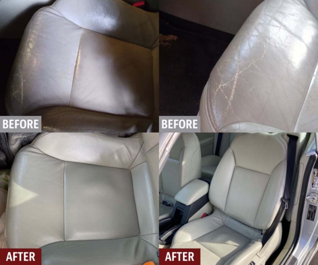 Before and after of a repair I did on a vinyl seat bolster : r