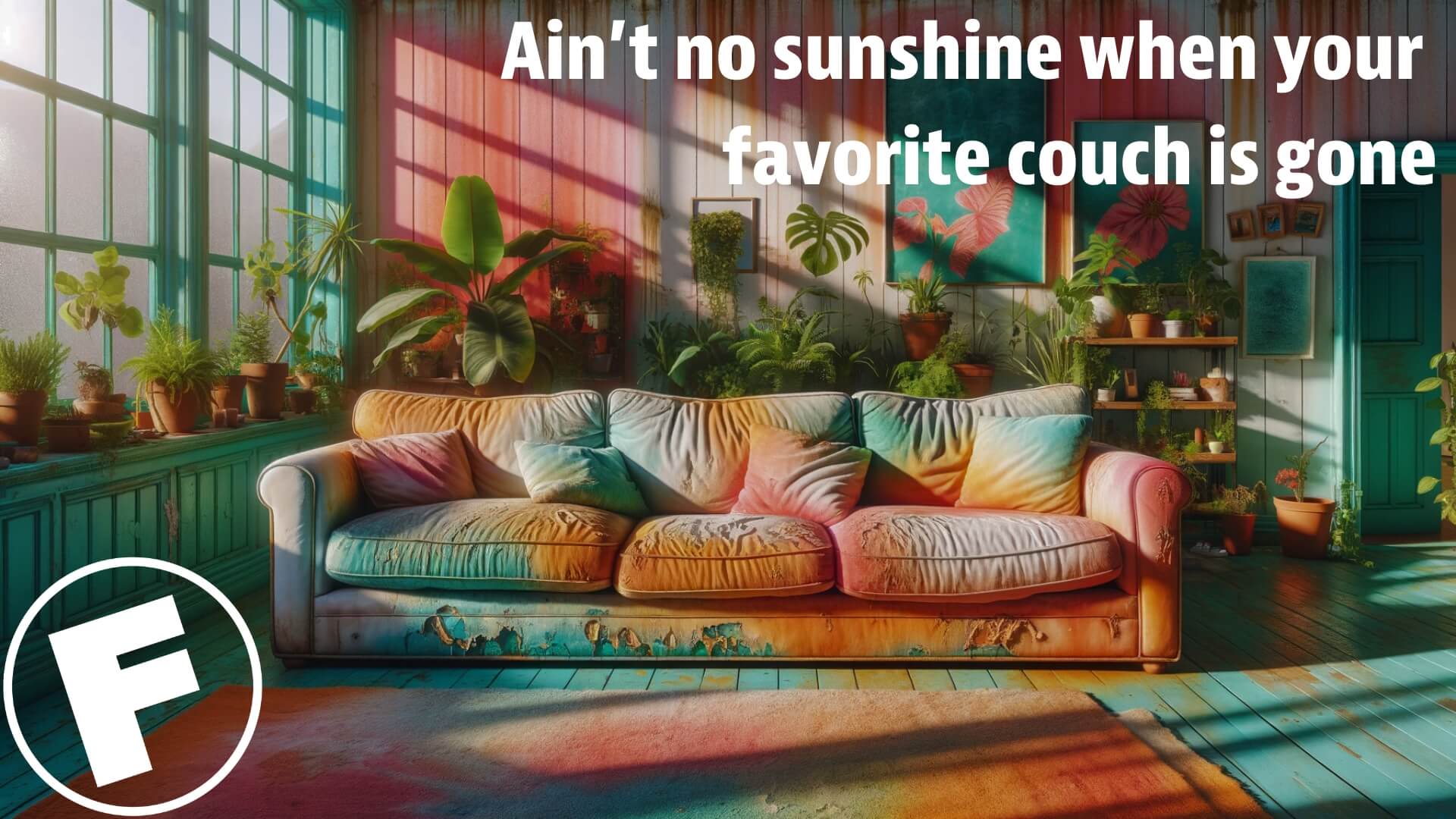 a colorful couch suffering the consequences of being in direct sunlight too often