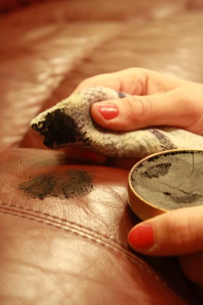 Shoe Polish on Leather Furniture Use a good quality wax shoe polish to  remove scratches and scuffs from l…