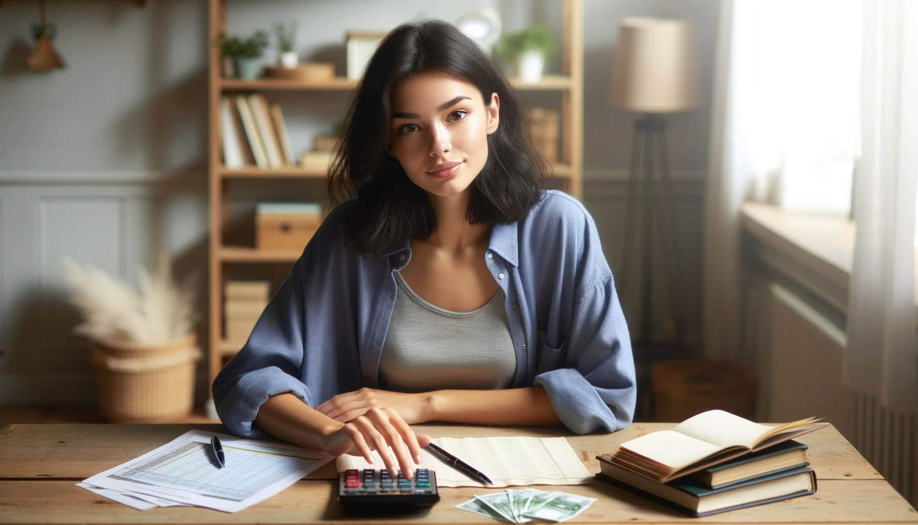 ayoung woman going over her personal finances