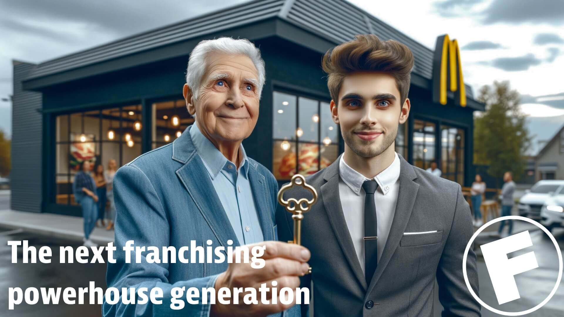 a retiring baby boomer franchisee passing his mcdonald's key to the new millennial owner
