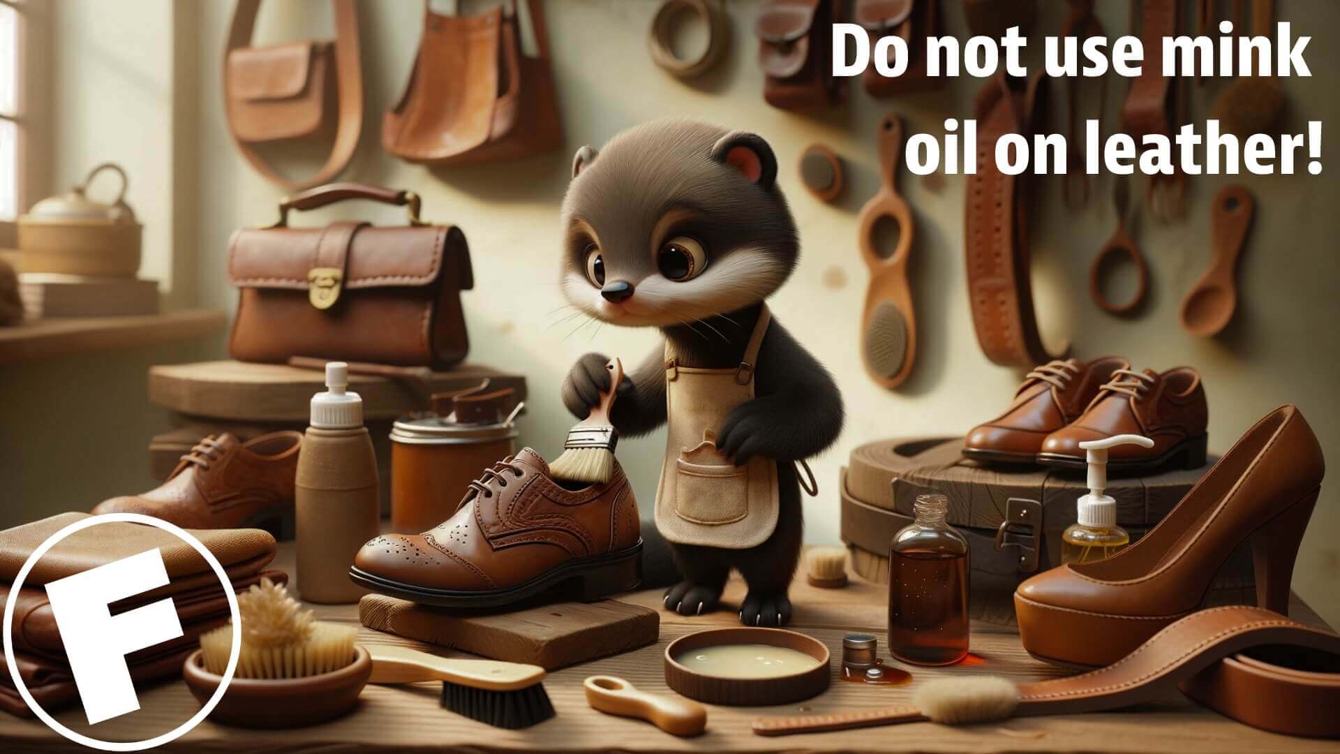 a mink leatherer applying its oil to a leather shoe
