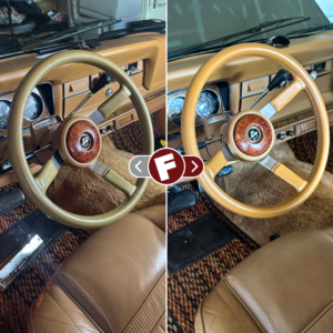 brown steering wheel that just got restored