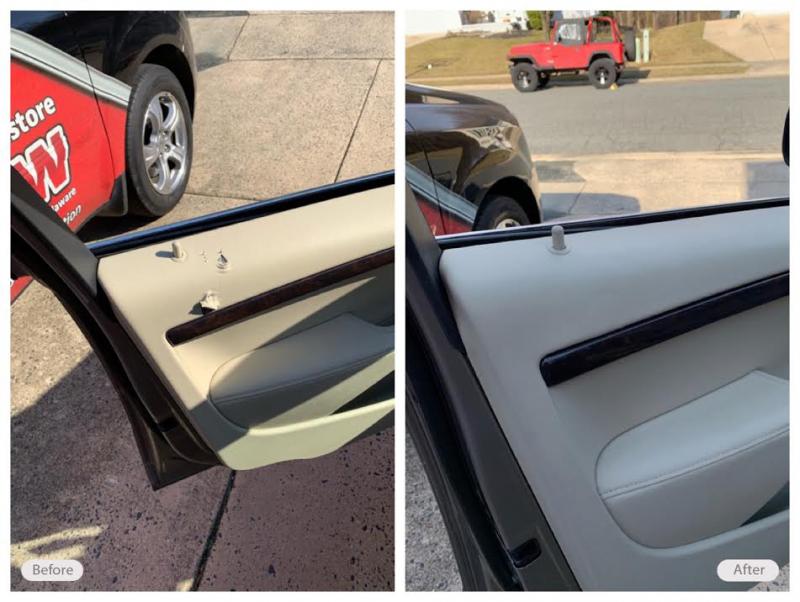 Vinyl door panel on this car repaired in customer's driveway