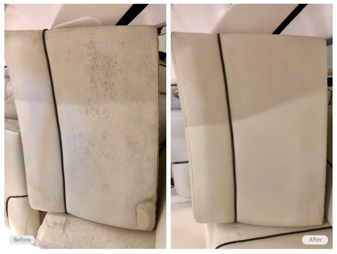 Weather-damaged marine boat seats restored without the need to replace 
