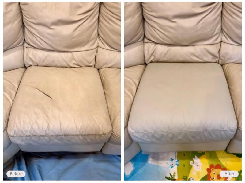 Leather sofa cushion repaired and restored