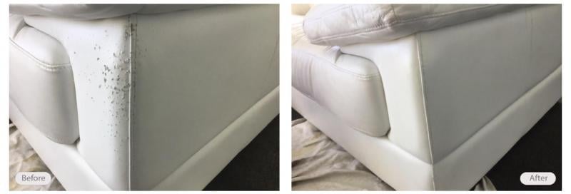 Cat scratches repaired on white leather couch