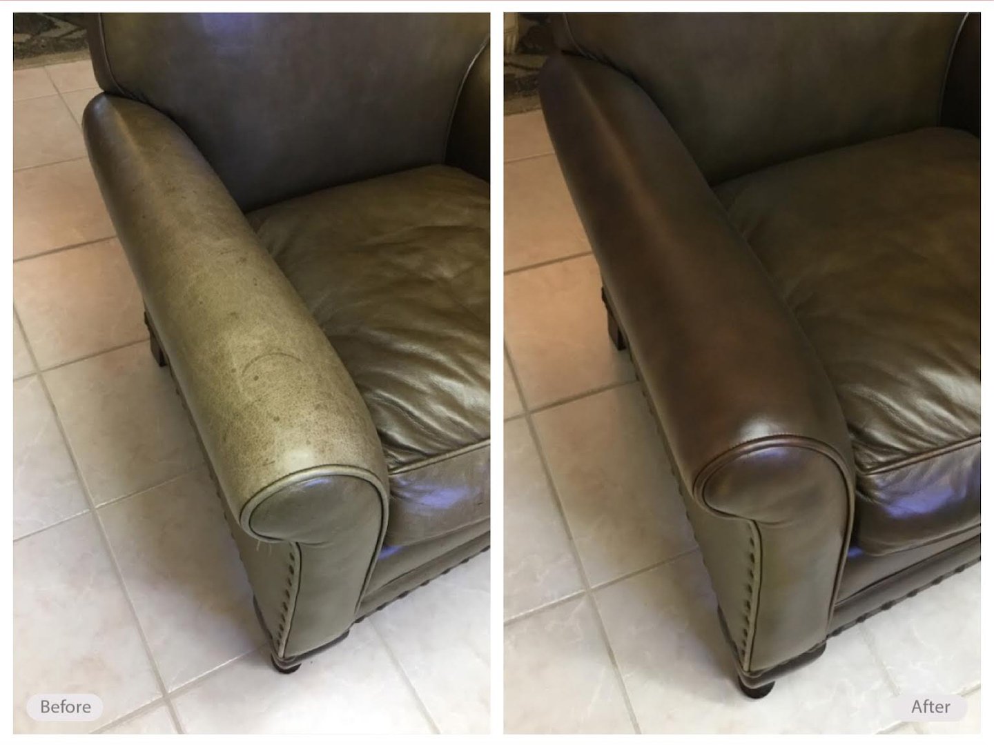 Stains and fading gone on this leather couch make over project
